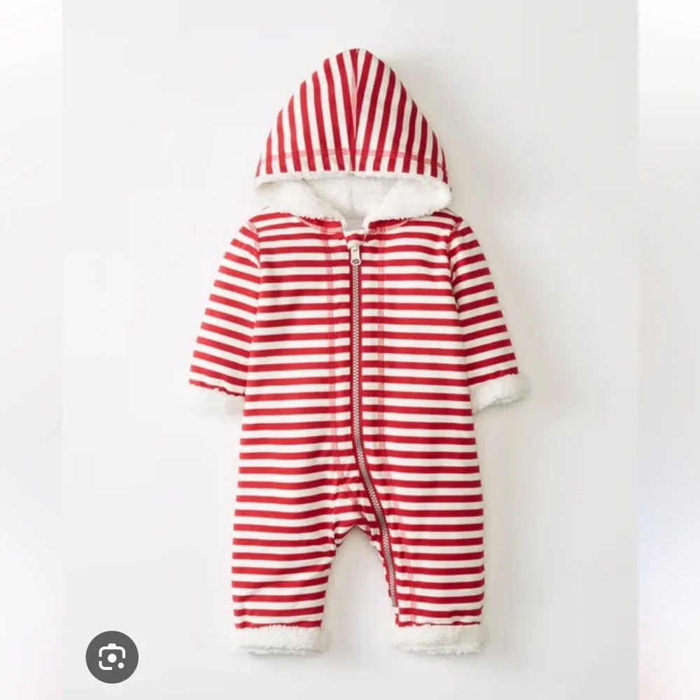 Hanna Andersson Two-In-One Reversible Sherpa Bunting Red + White Stripe EUC